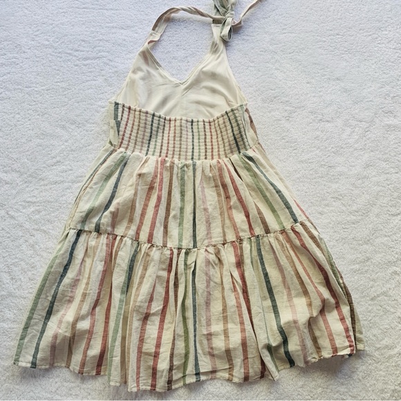 American Eagle Striped Cream Halter Babydoll Tiered Smocked Dress | NWT | Medium - Picture 5 of 10